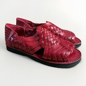 Brand X Huaraches Woven Sandals Women's 8 Red Braided Leather Slip On